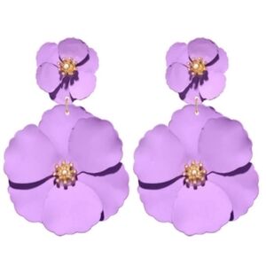 Lavender Double Flowers Statement Earrings Floral Jewelry Purple Flower Blossoms